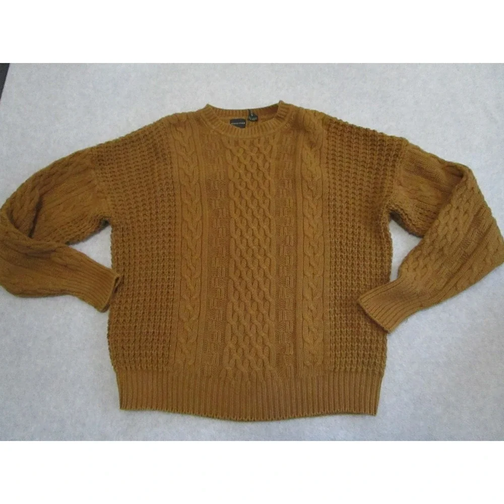 Vintage‎ Cable Knit Sweater Mens Large Mustard Yellow Structure Fisherman